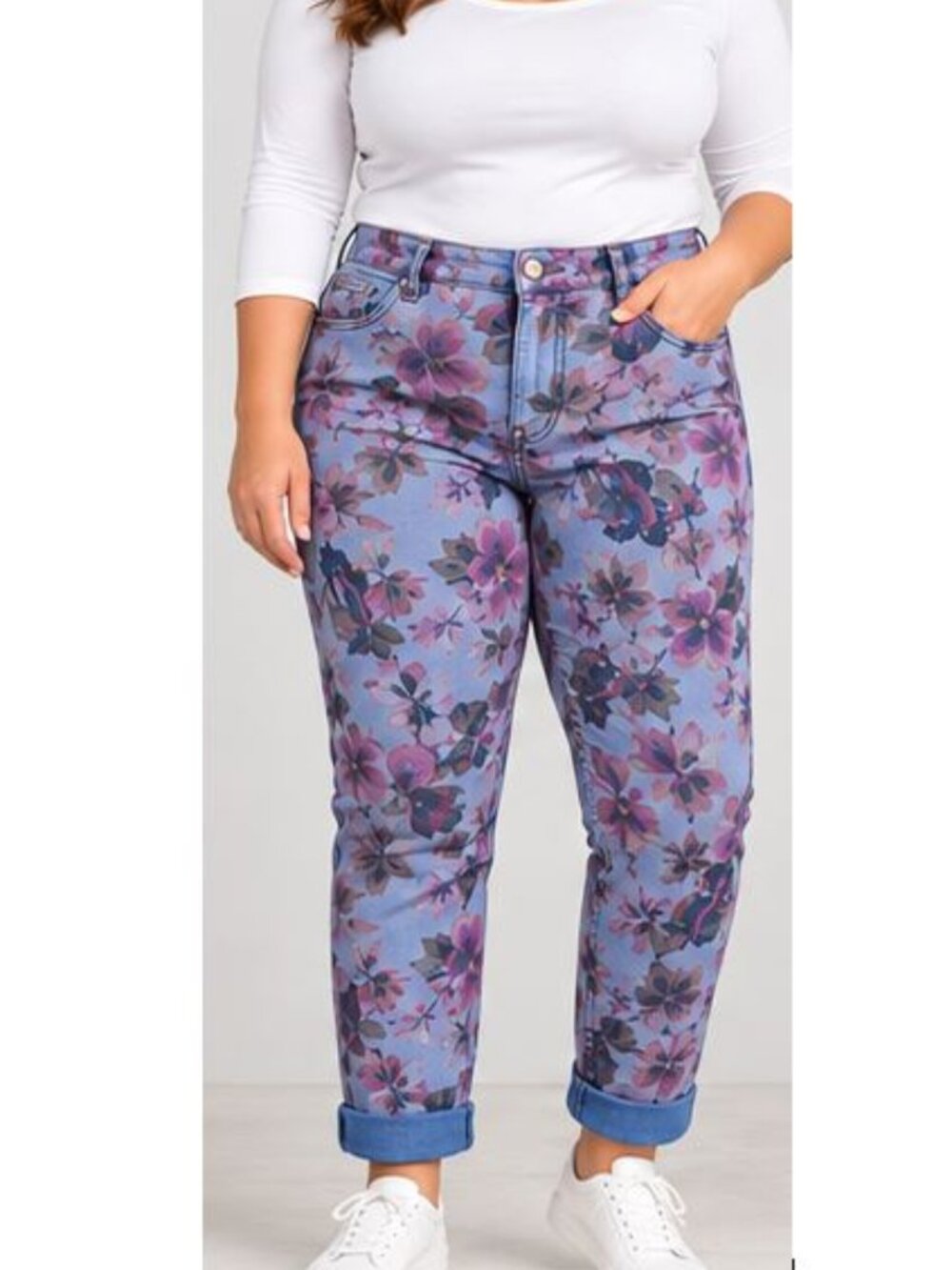 Tempo Paris Floral Reversible Denim Jeans Sz XL/42